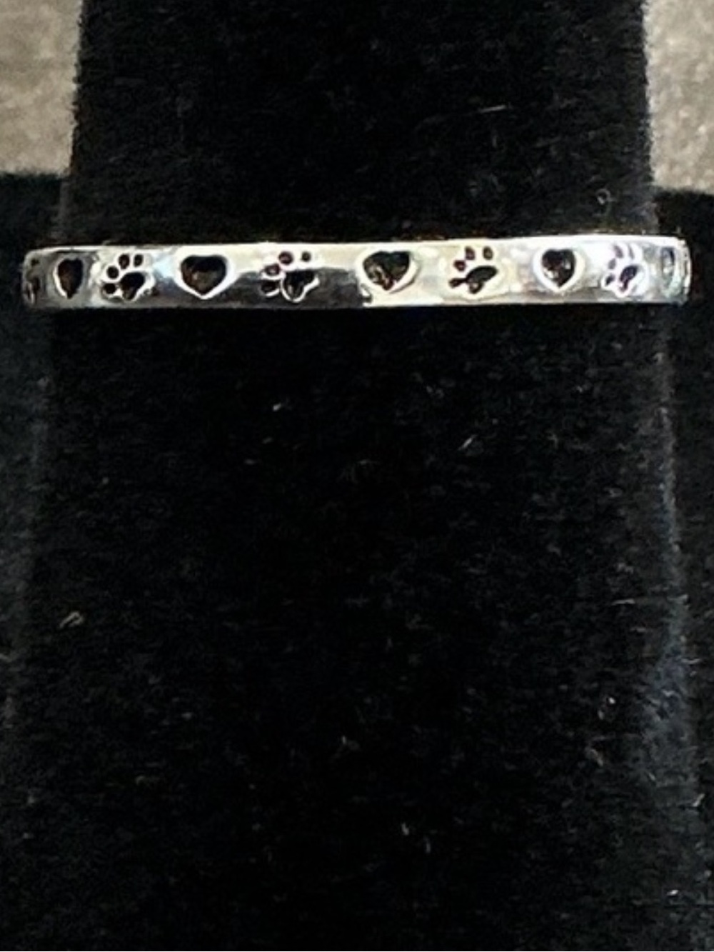 Silver Paw Print and Heart Ring